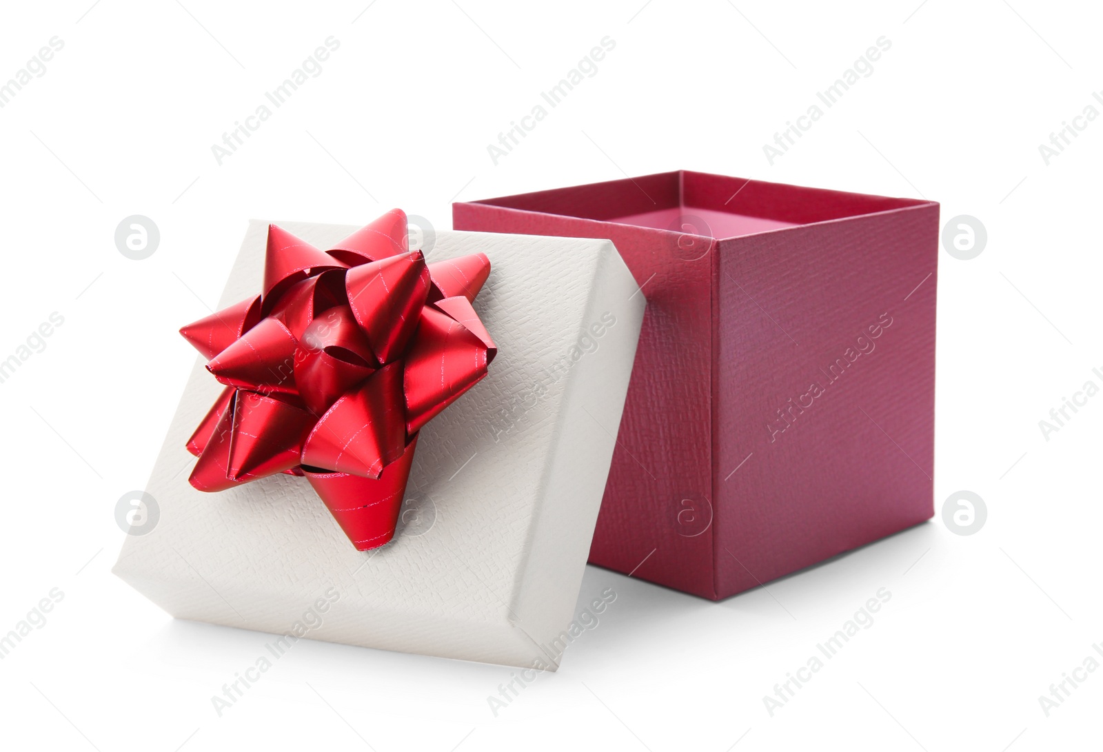 Photo of Beautiful gift box with bow on white background