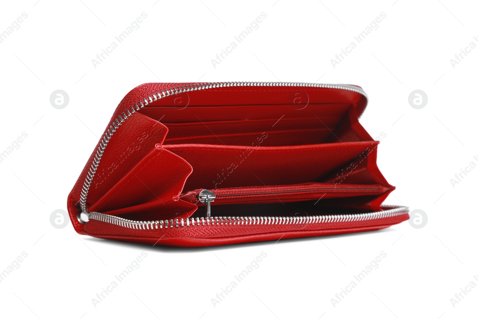 Photo of Stylish red leather purse isolated on white