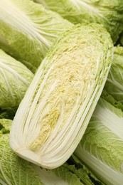 Fresh ripe Chinese cabbages as background, closeup