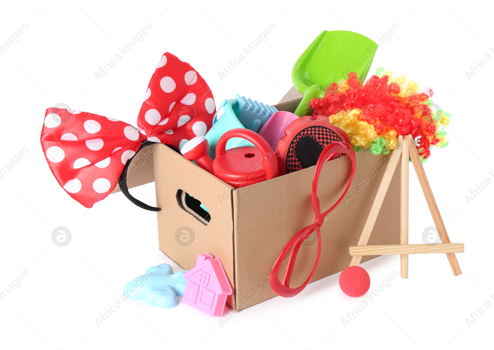 Photo of Box with unwanted stuff isolated on white