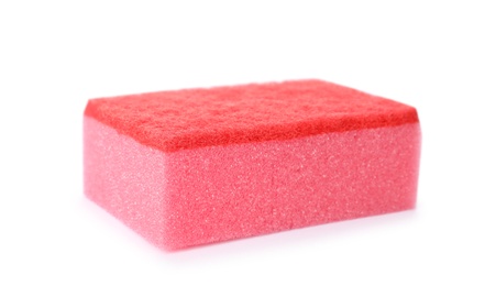 Photo of Cleaning sponge for dish washing on white background