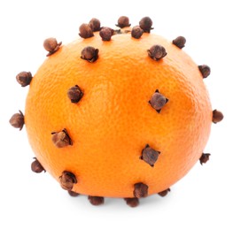 Photo of Pomander ball made of tangerine with cloves isolated on white