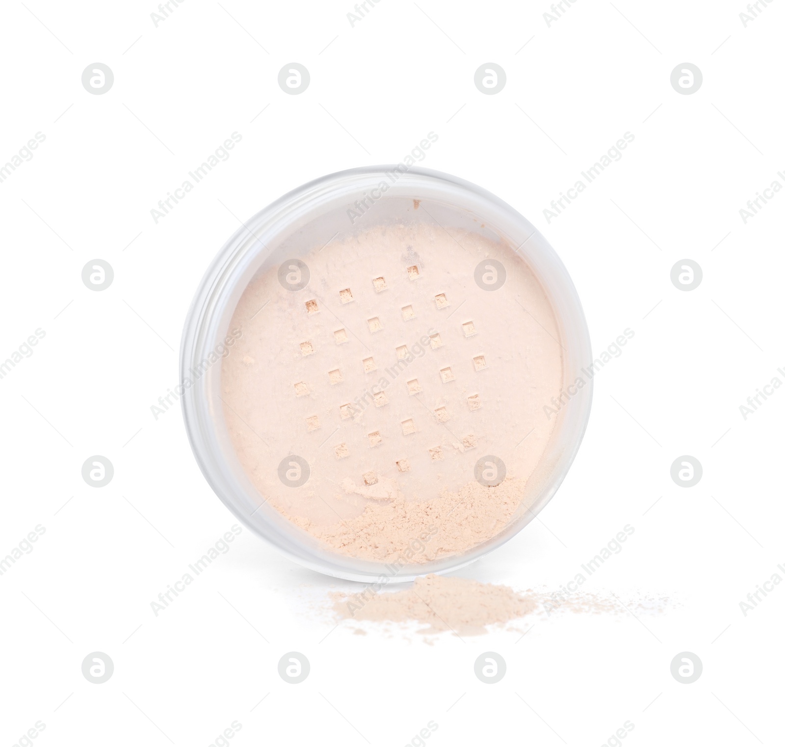 Photo of Loose face powder isolated on white. Makeup product