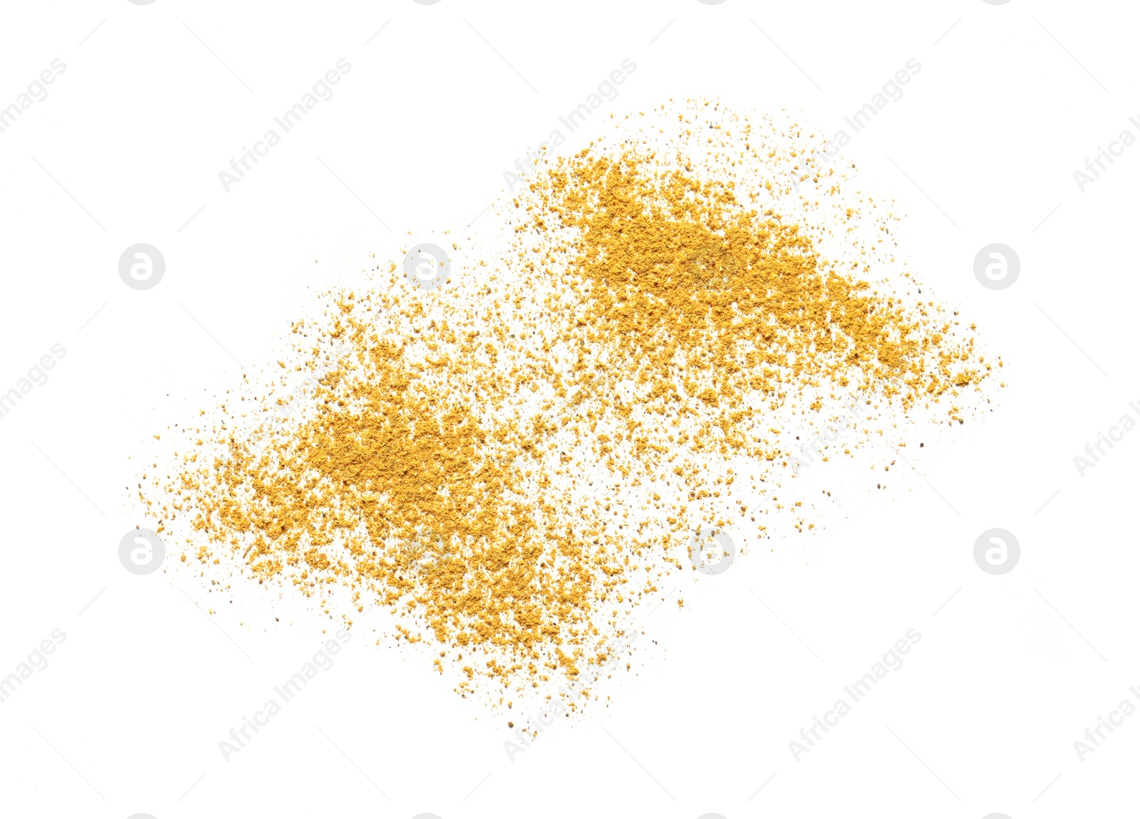 Photo of Dry curry powder isolated on white, top view