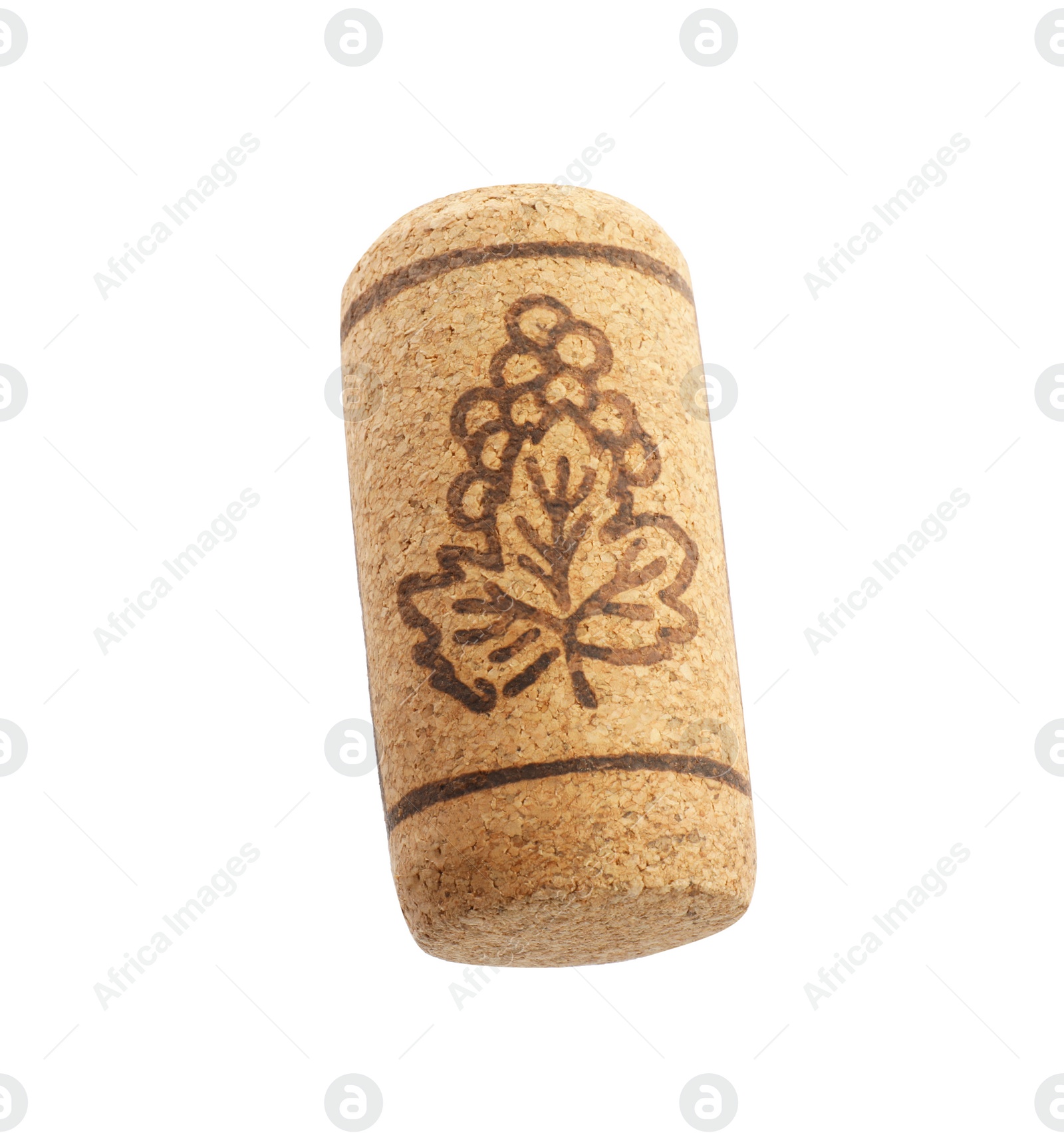 Photo of Wine cork with grape image isolated on white