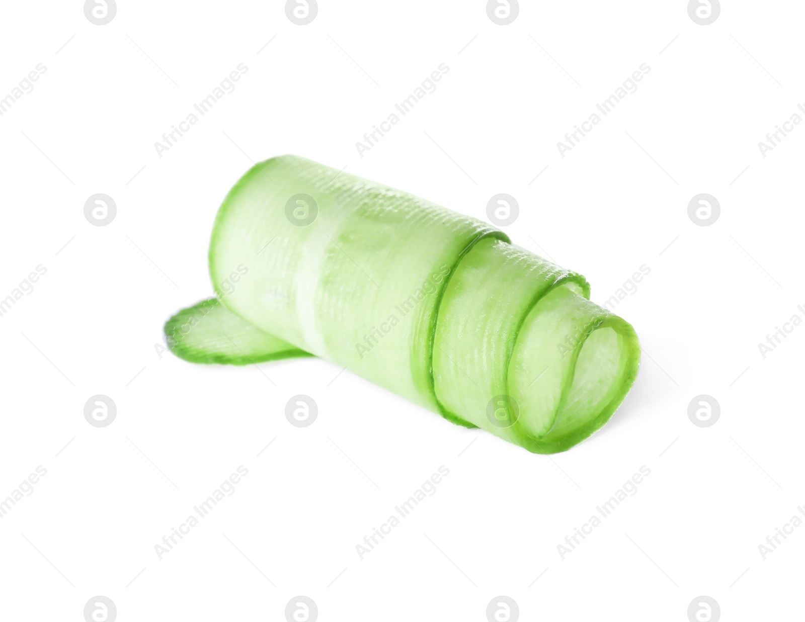 Photo of Slice of fresh ripe cucumber isolated on white