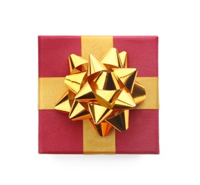 Photo of Beautiful gift box with bow on white background