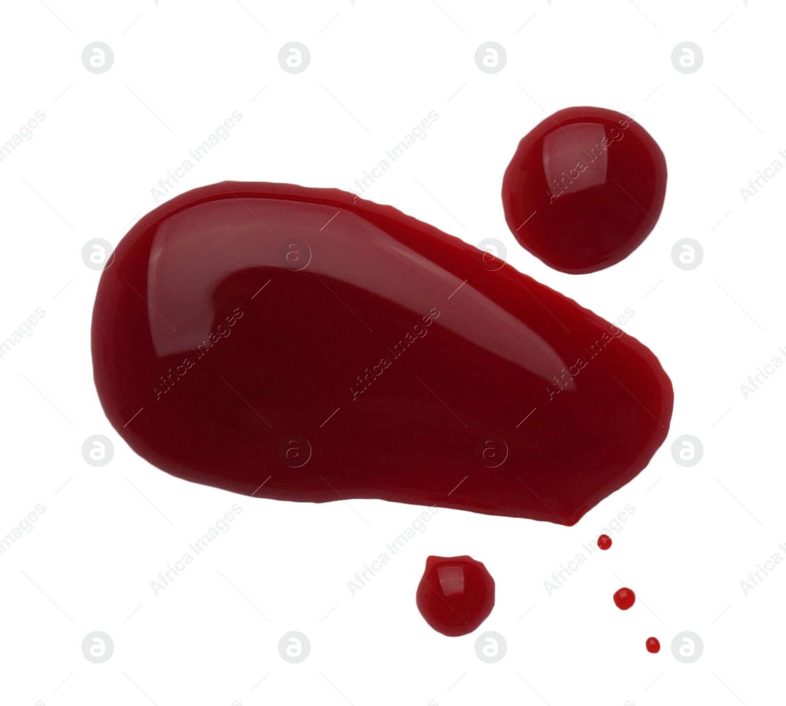 Photo of Drops of blood isolated on white, top view