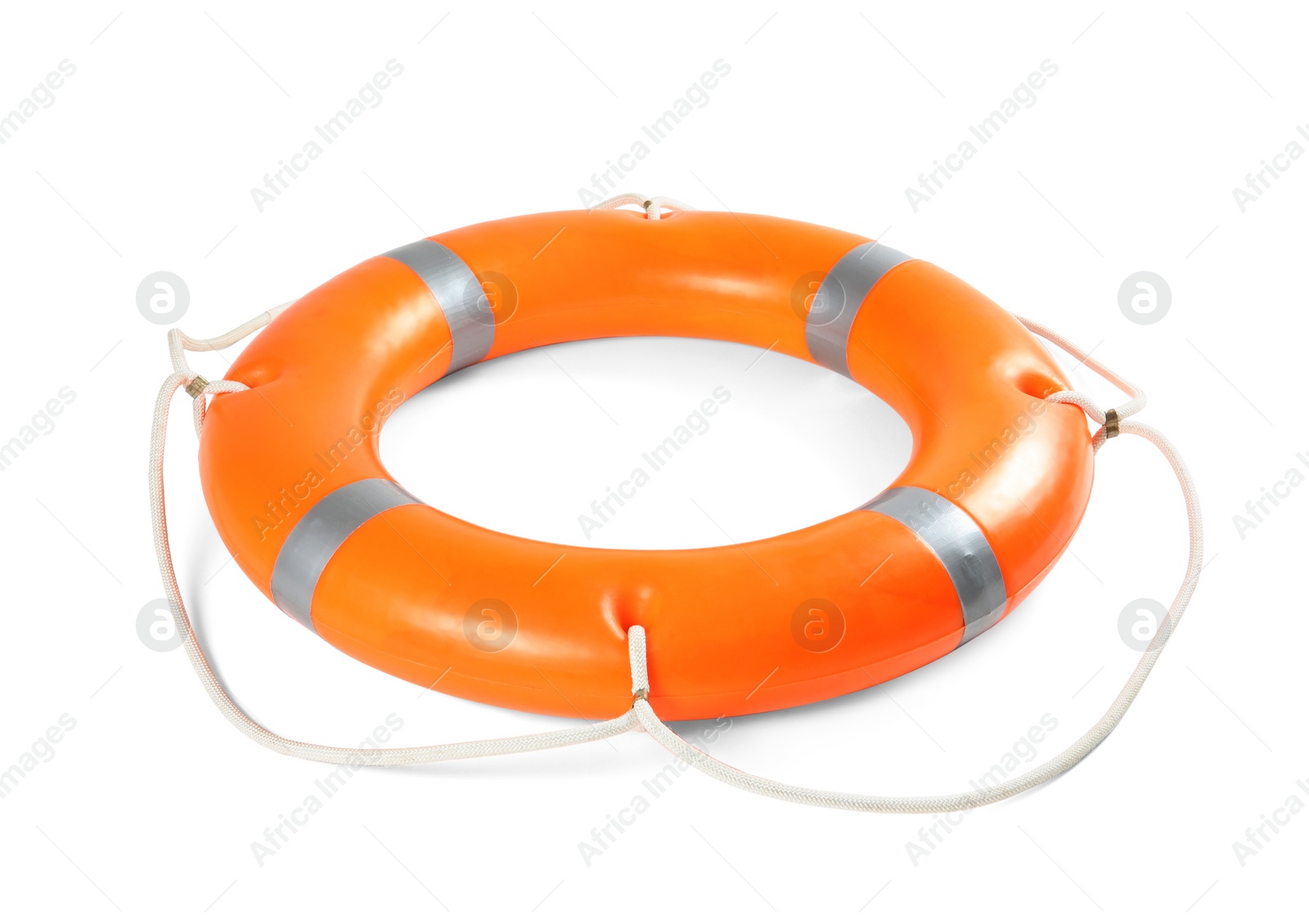 Photo of Orange life buoy on white background. Summer holidays