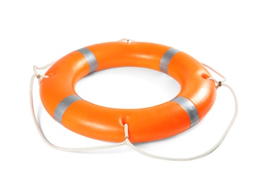 Orange life buoy on white background. Summer holidays