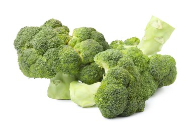 Pile of fresh raw green broccoli isolated on white