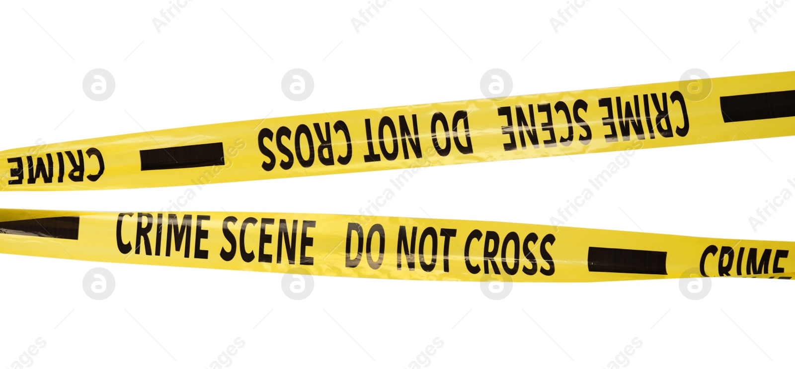 Photo of Yellow crime scene tapes isolated on white