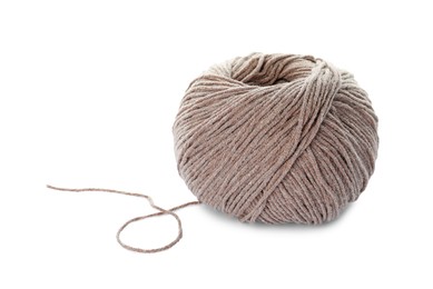 Photo of Soft light brown woolen yarn isolated on white