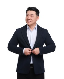 Photo of Businessman in suit posing on white background