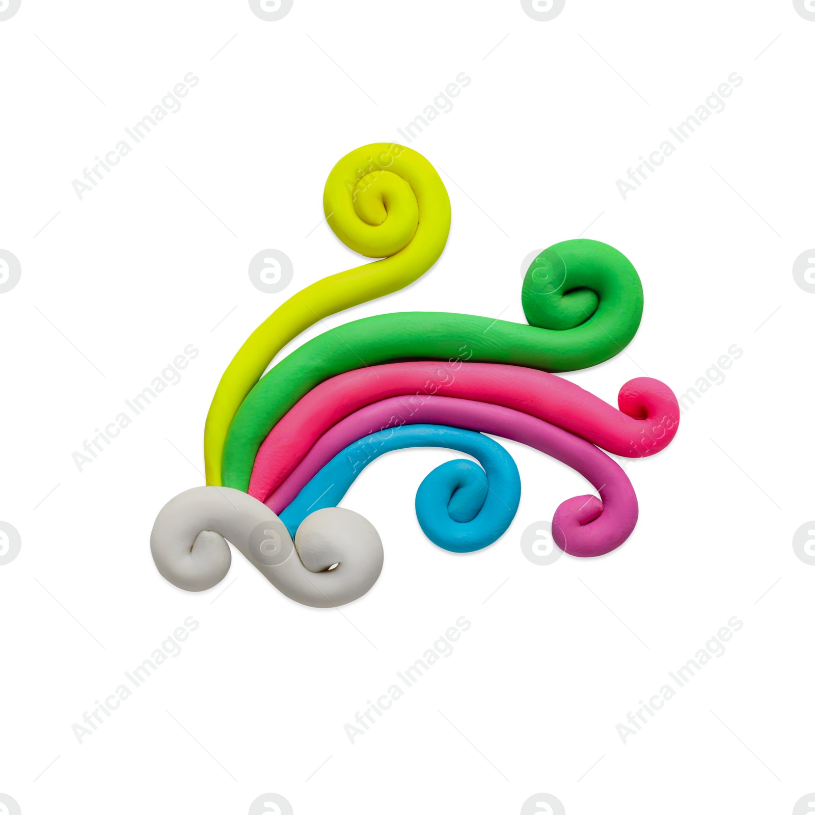 Photo of Beautiful rainbow made of plasticine isolated on white, top view