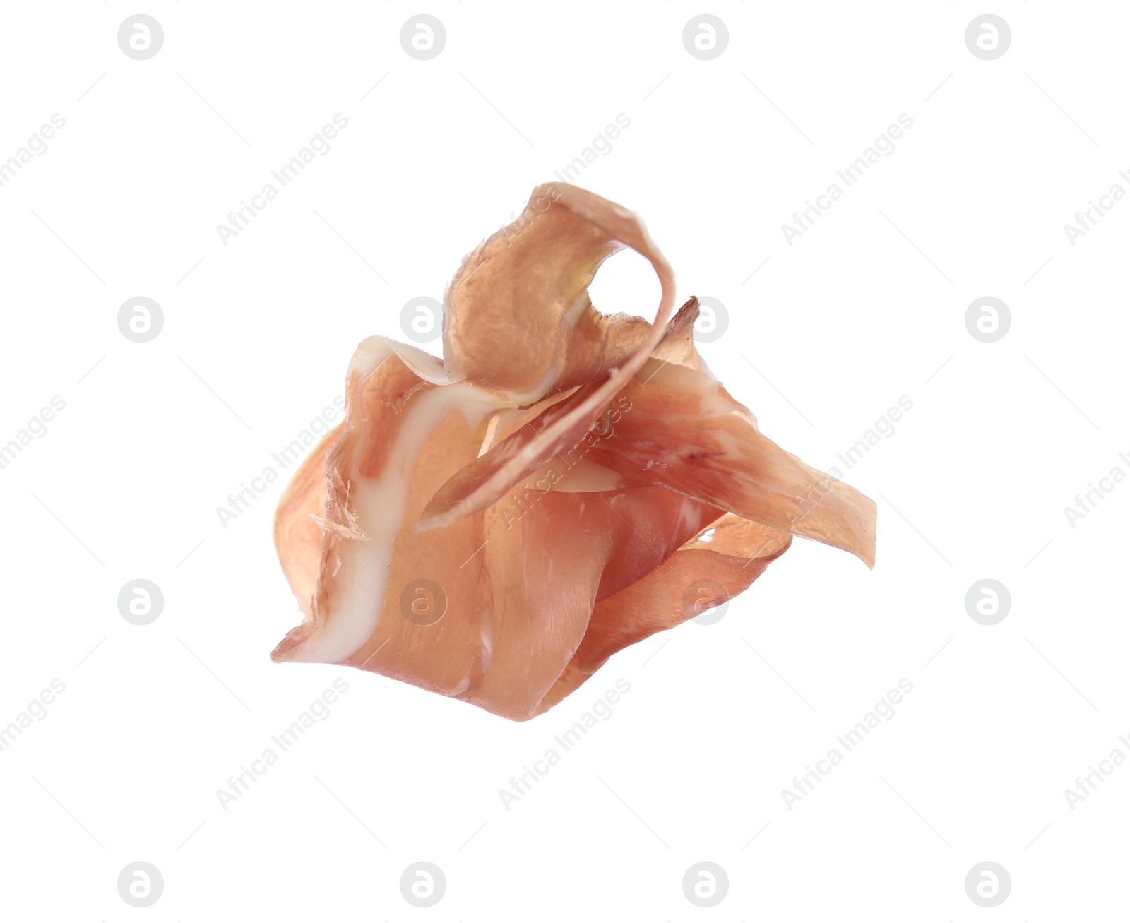 Photo of Slice of delicious prosciutto isolated on white