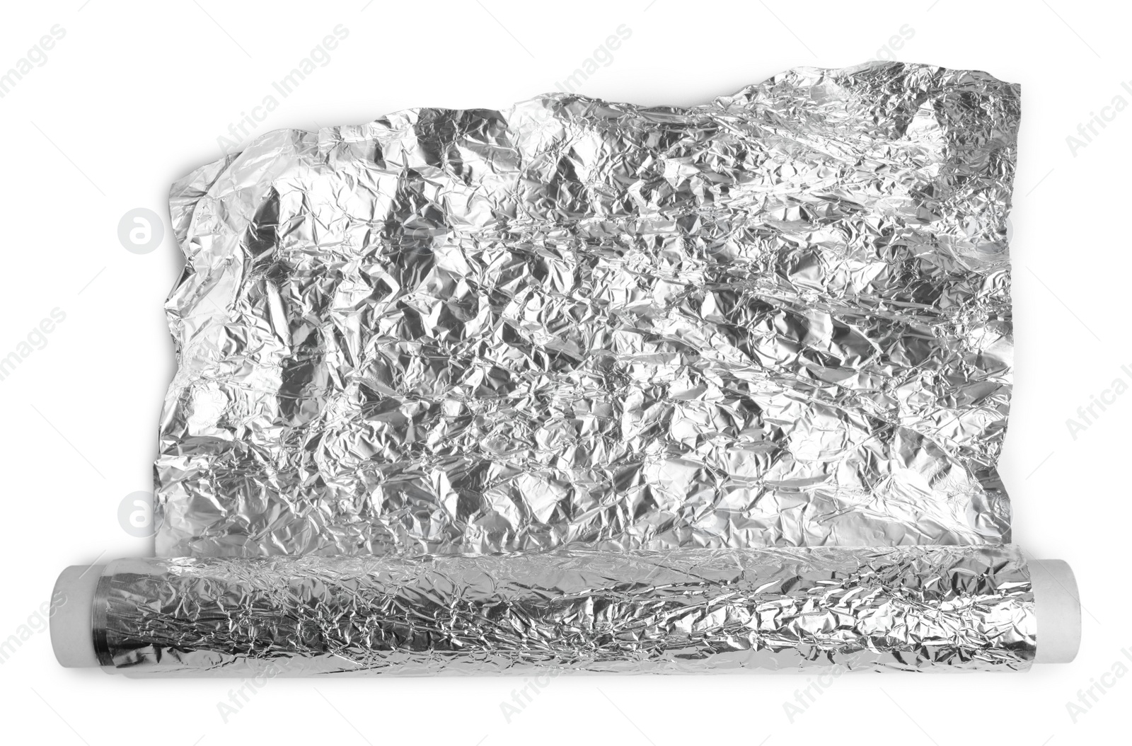 Photo of Roll of aluminum foil isolated on white, top view