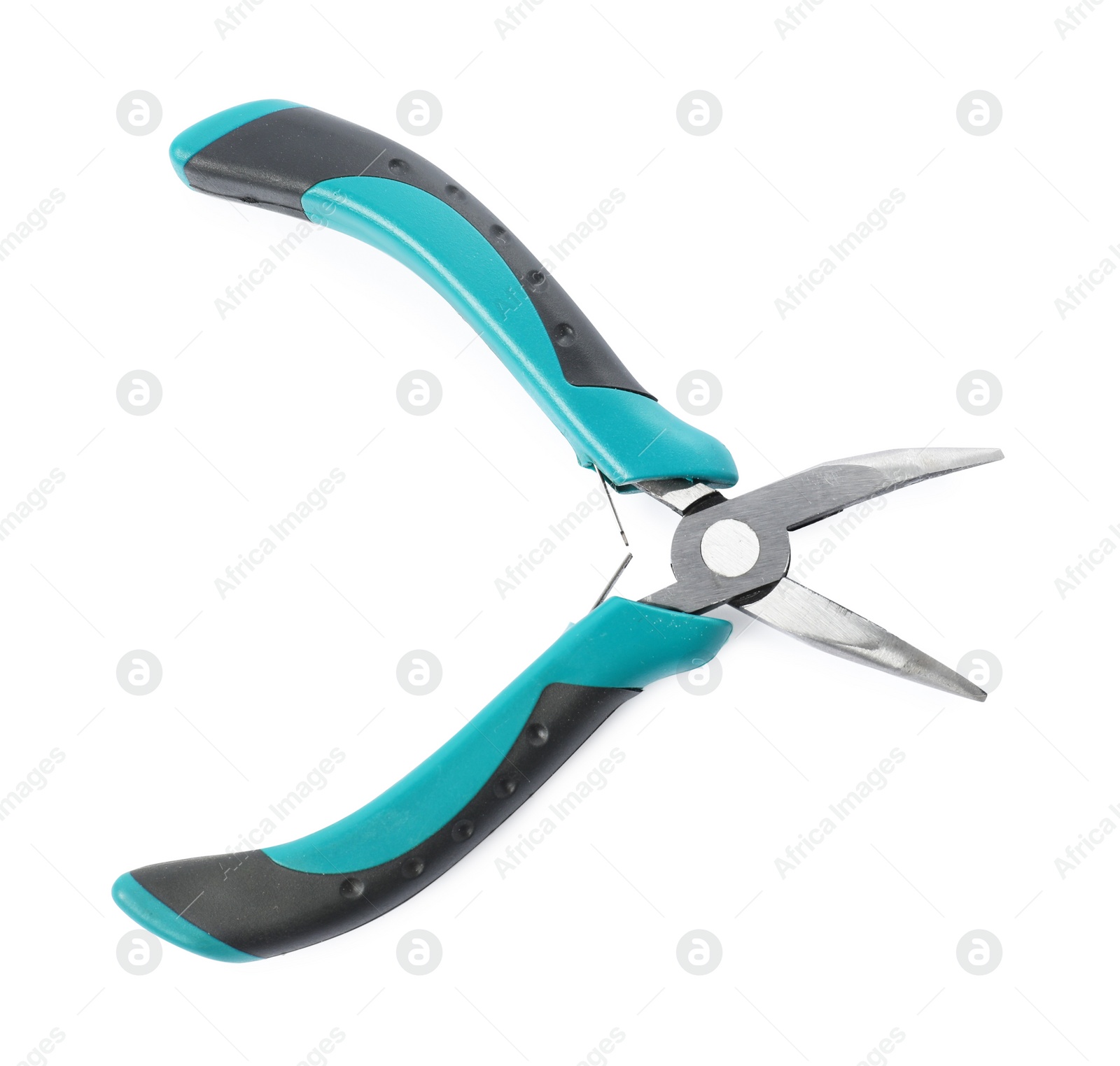 Photo of One bent nose pliers isolated on white, top view