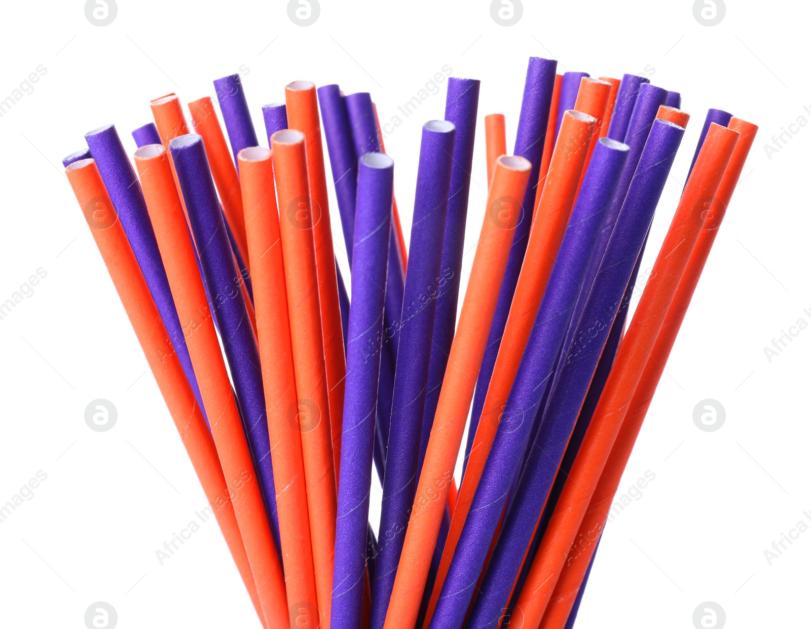 Photo of Color paper cocktail tubes on white background