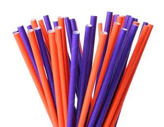 Photo of Color paper cocktail tubes on white background