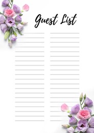 Guest list design with beautiful flowers and empty lines