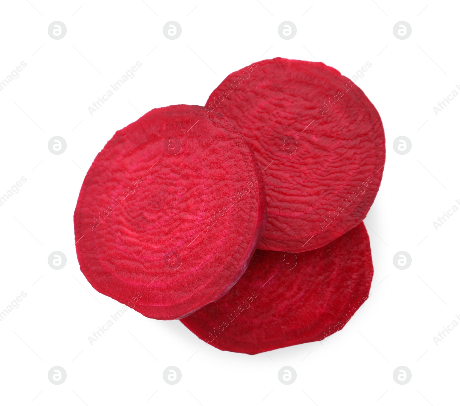 Photo of Cut fresh red beet isolated on white, top view