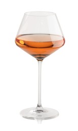 Photo of Rose wine in glass isolated on white