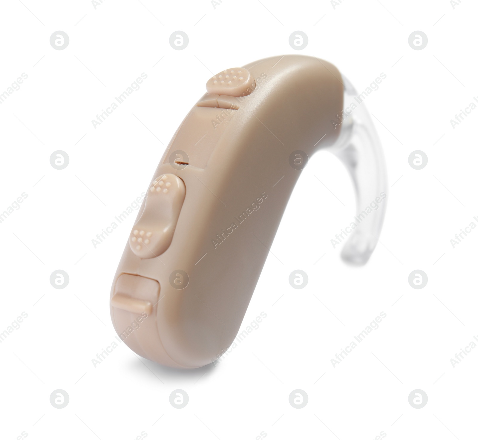 Photo of Hearing aid on white background. Medical device