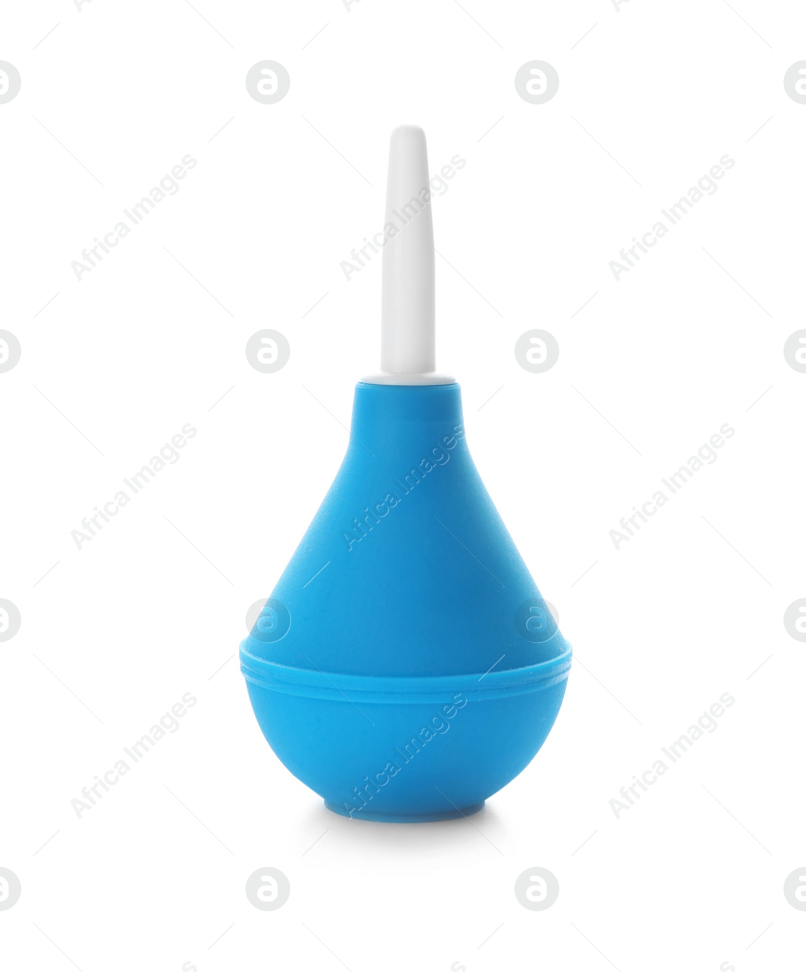 Photo of Blue enema on white background. Medical treatment