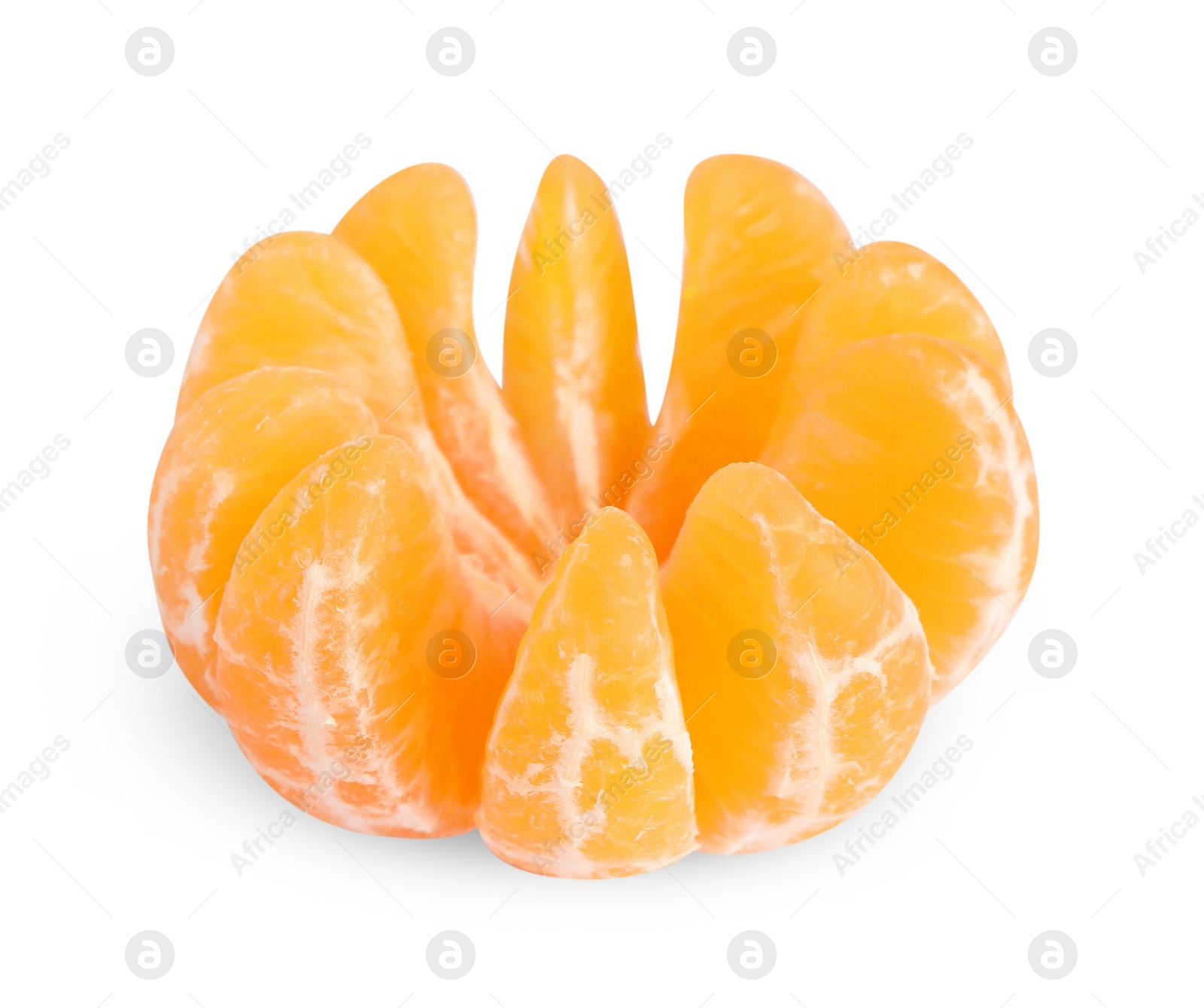 Photo of Peeled fresh ripe tangerine isolated on white