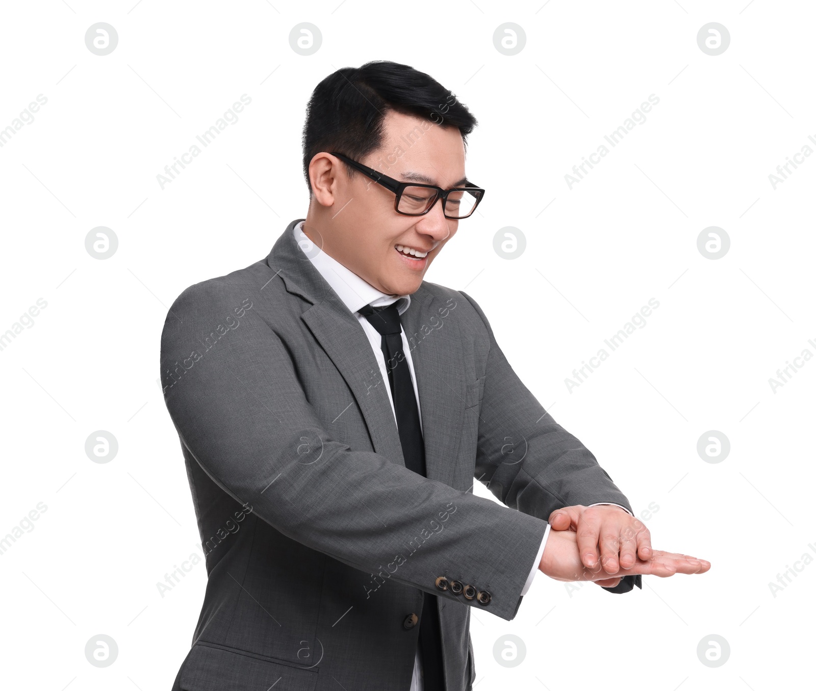 Photo of Businessman in suit posing on white background