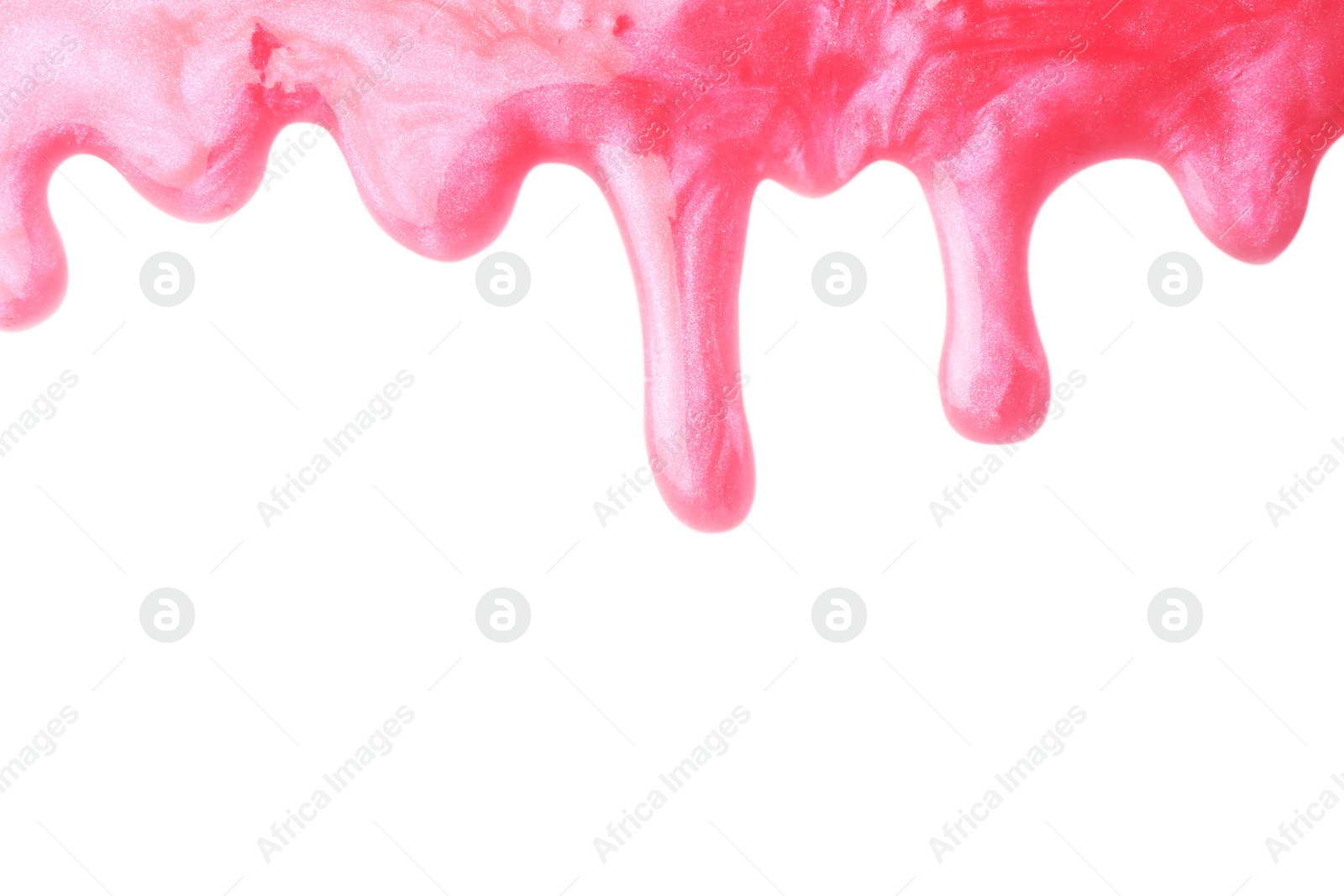 Photo of Flowing pink slime on white background. Antistress toy