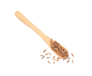Scoop of aromatic caraway (Persian cumin) seeds isolated on white