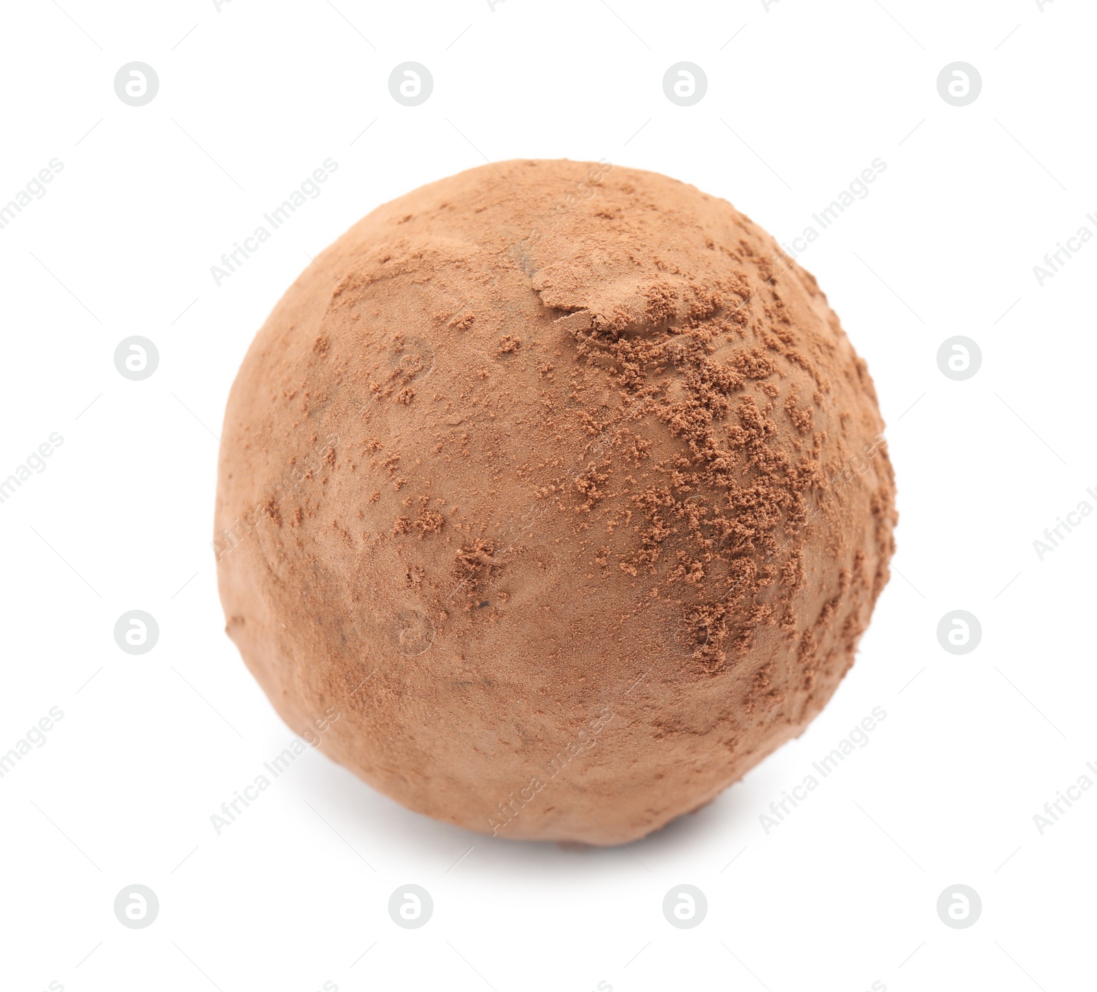 Photo of Delicious raw chocolate truffle on white background