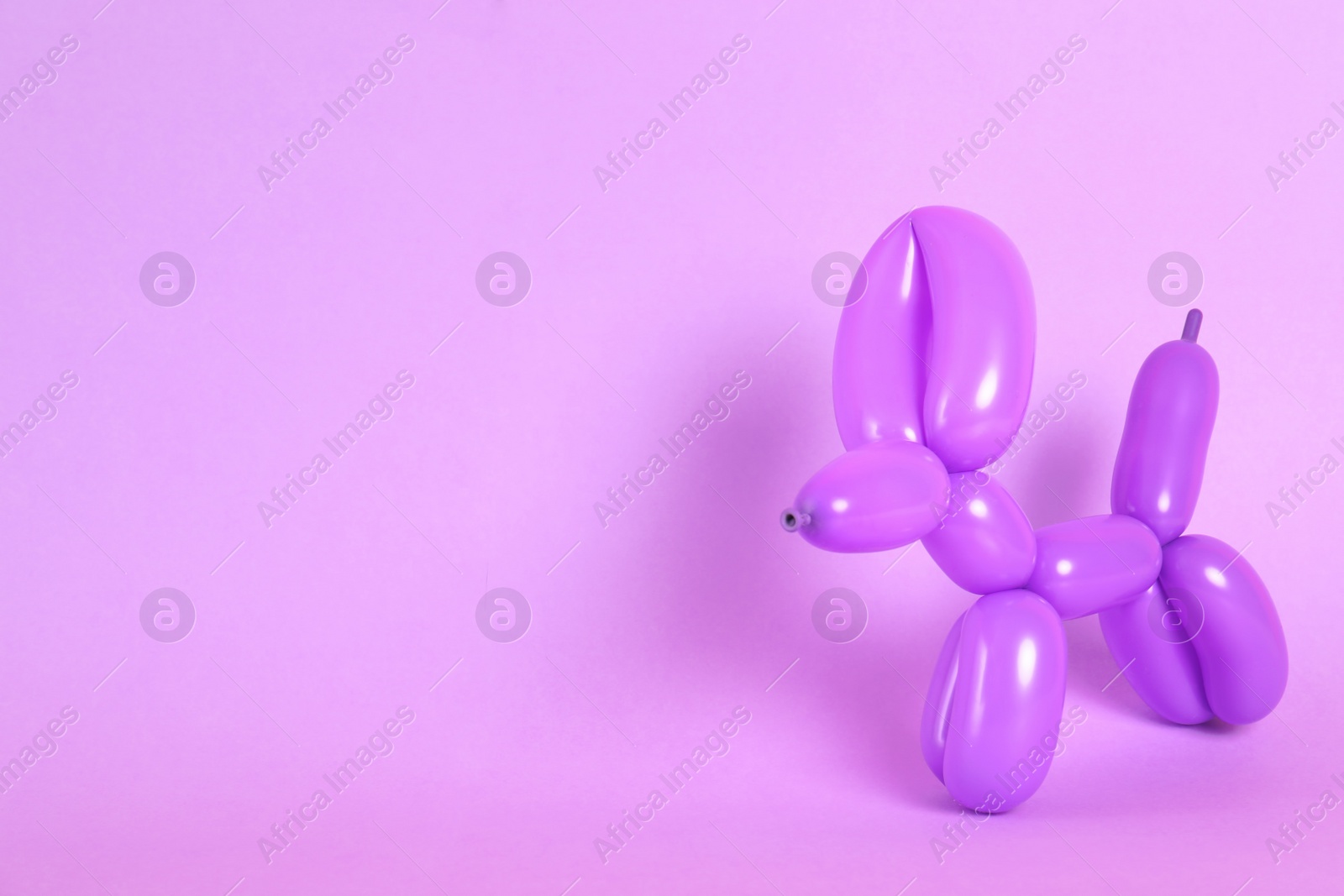 Photo of Animal figure made of modelling balloon on color background. Space for text