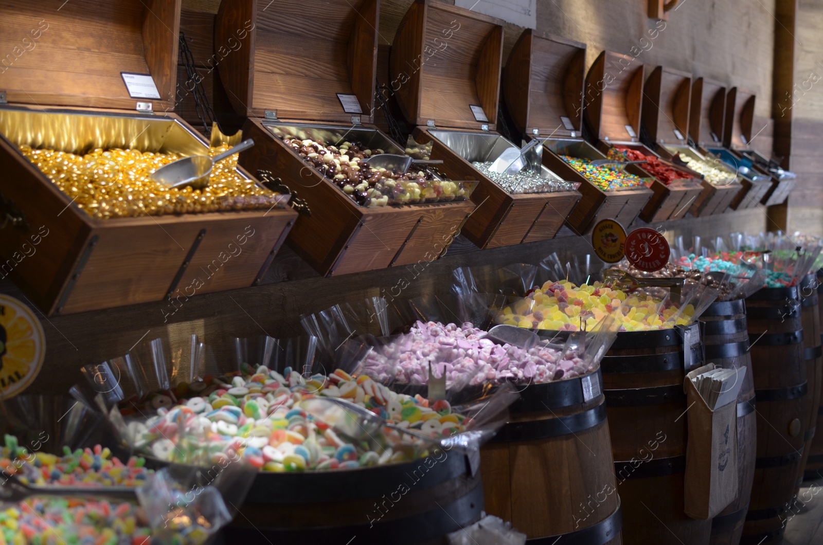 Photo of AMSTERDAM, NETHERLANDS - JULY 16, 2022: Assortment of sweets in Captain Candy shop