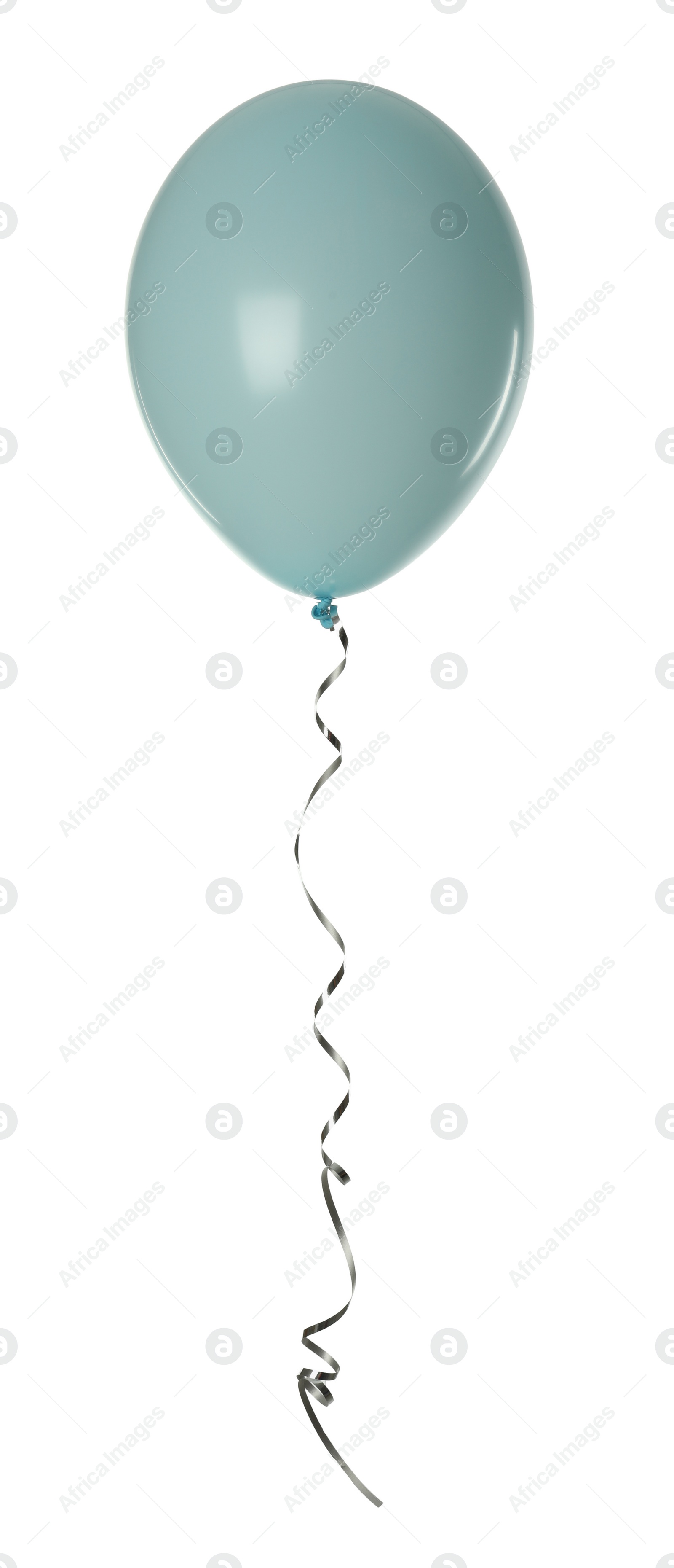 Photo of Light blue balloon with ribbon isolated on white