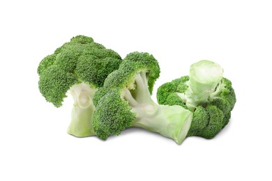 Image of Fresh green broccoli on white background. Edible plant