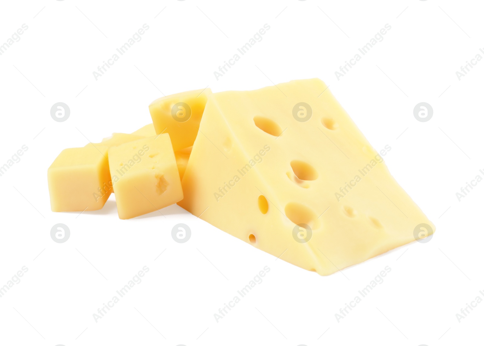 Photo of Cut fresh delicious cheese isolated on white