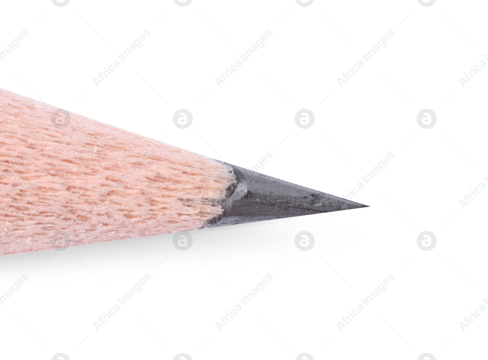 Photo of Sharp graphite pencil isolated on white, top view. Macro photo