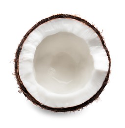 Half of ripe coconut isolated on white, top view