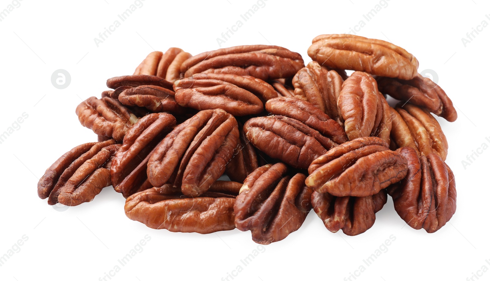 Photo of Pile of tasty pecan nuts isolated on white