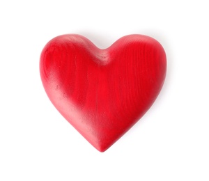 Photo of Red heart on white background, top view