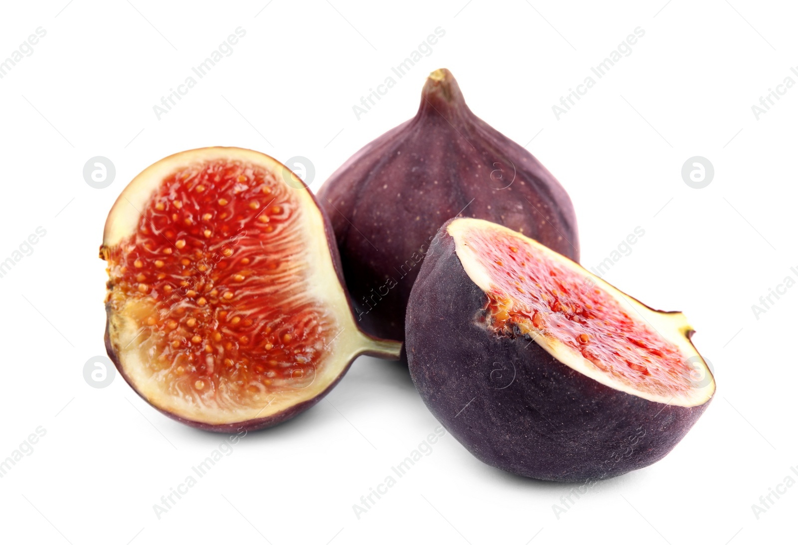 Photo of Tasty fresh fig fruits on white background