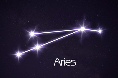 Aries constellation. Stick figure pattern in starry night sky