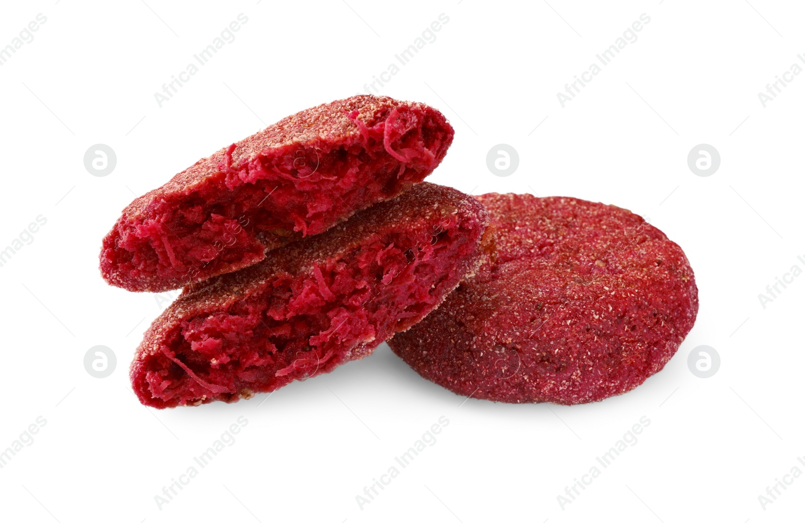 Photo of Tasty whole and cut vegan cutlets isolated on white