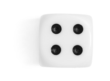 Photo of One game dice isolated on white, top view
