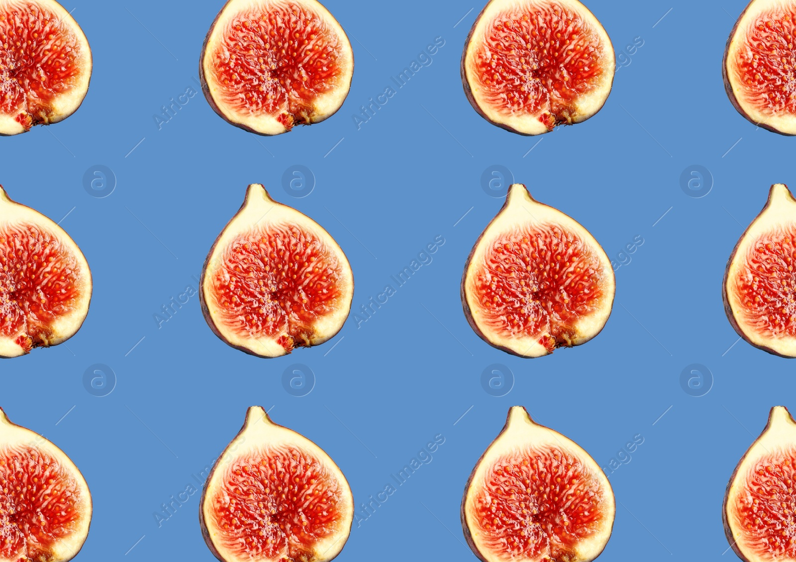 Image of Pattern of cut figs on blue background