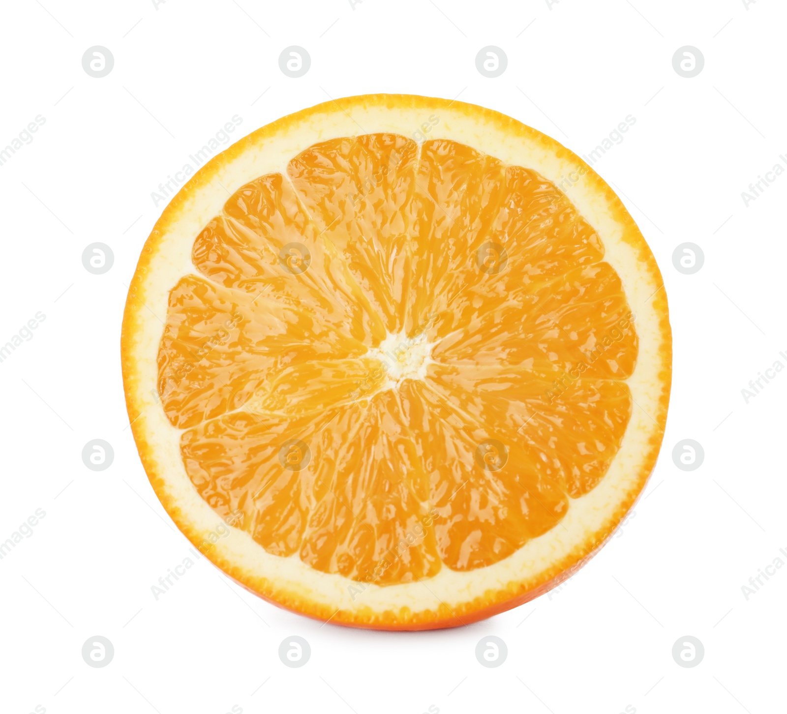 Photo of Slice of ripe orange isolated on white