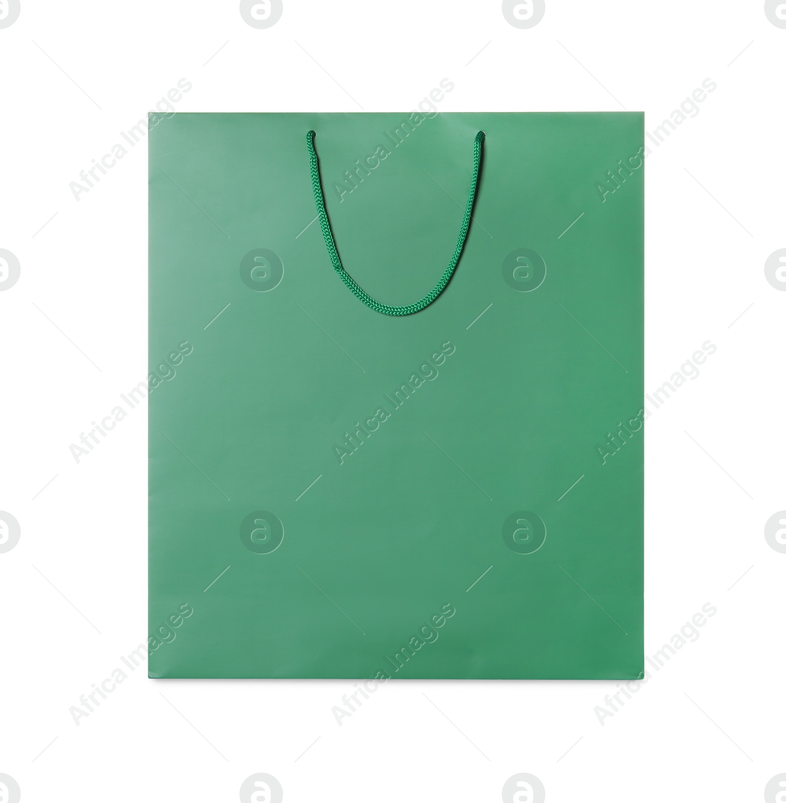 Photo of One green shopping bag isolated on white